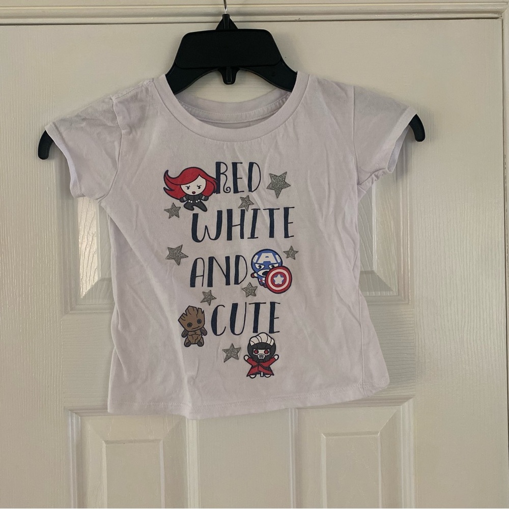 Disney Marvel Red White and Cute Short Sleeve Tee Shirt Patriotic Shirt XS 4 5